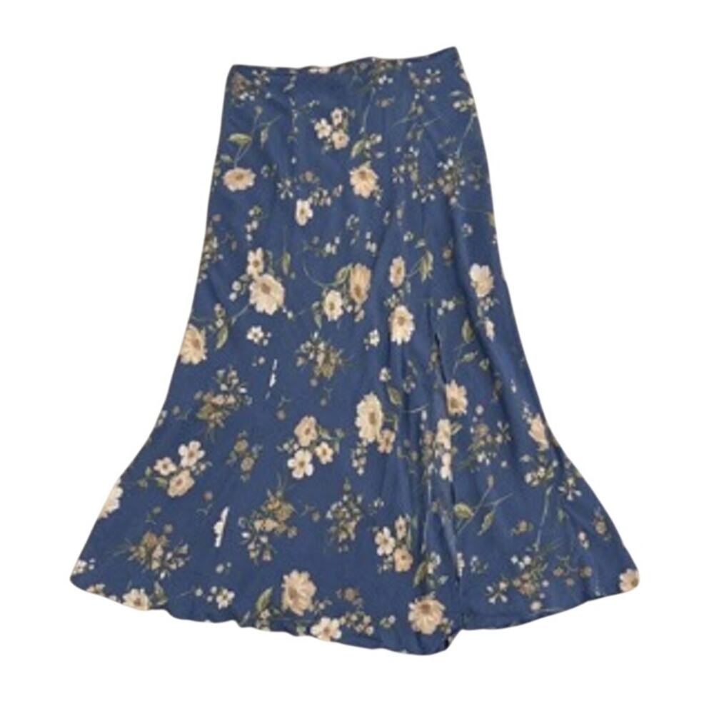 The Workshop Blue White Floral Midi Skirt Size L Coastal Boho Beach Vacation